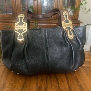 Michael Kors Joplin Leather Shoulder Bag with Gold Accents and Brown Handles